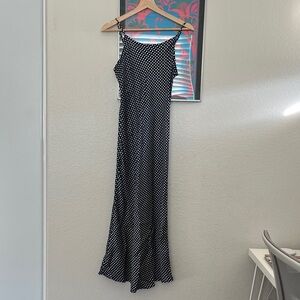 Loft navy and white satin slip dress midi length